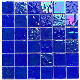48 x 48 mm quadratisches blaues Glasmosaik mit schillerndem Effekt